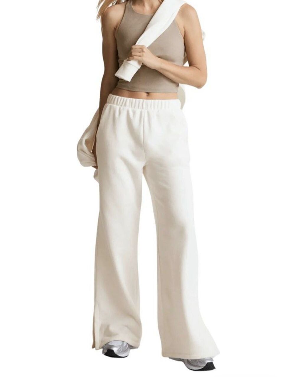 Beyond yoga Open Ended Mid Rise Wide Leg Pants Pull On Terry fresh snow SZ S NWT
